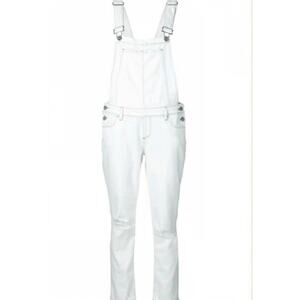 Paige Revolve Sierra Distressed Deconstructed Crop White Denim Overalls Sz 24